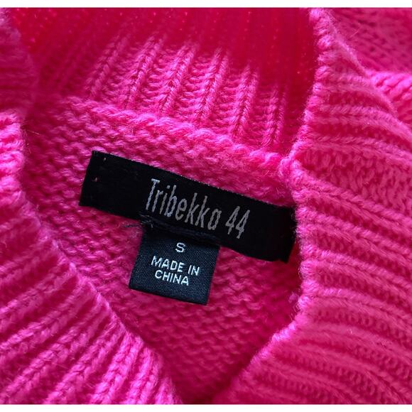 TRIBEKKA 44 Womens Size Small Hot Neon Pink Mock Turtleneck Pullover Sweater - Picture 7 of 7